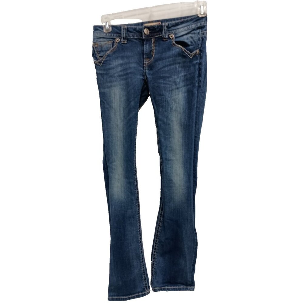 VTG‎ Y2K MEK Denim Womens Flare Jeans Size 27 Blue Dark Wash Embroidered BOHO